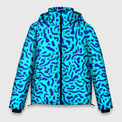 Куртка зимняя мужская Неоновые синие узоры, цвет: 3D-черный