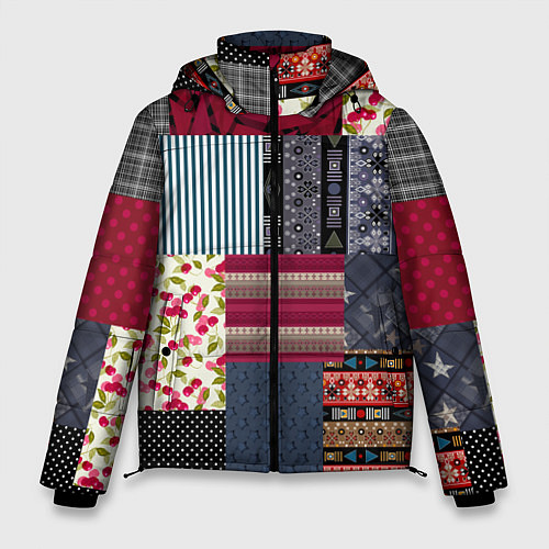 Мужская зимняя куртка Деревенский стиль Пэчворк / 3D-Черный – фото 1