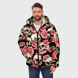 Куртка зимняя мужская Черепа и цветы, цвет: 3D-черный — фото 2