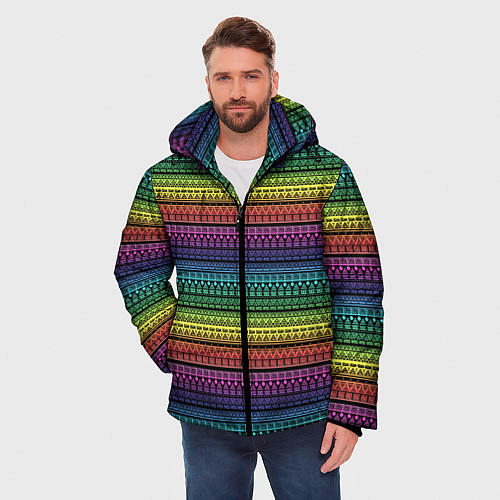 Мужская зимняя куртка Этнический радужный орнамент / 3D-Светло-серый – фото 3