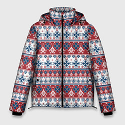 Куртка зимняя мужская Этнический красно-синий узор, цвет: 3D-светло-серый