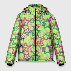 Куртка зимняя мужская Зеленый узор Звезды, цвет: 3D-черный