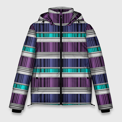 Мужская зимняя куртка Бирюзово-сиреневый полосатый / 3D-Черный – фото 1