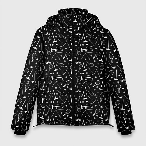 Мужская зимняя куртка Черно-белый спортивный узор / 3D-Черный – фото 1