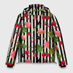Куртка зимняя мужская Ягодно-арбузный микс, цвет: 3D-черный