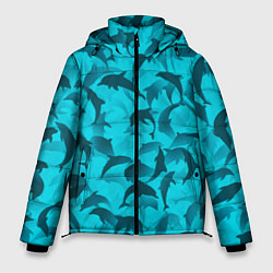 Мужская зимняя куртка Синий камуфляж с дельфинами