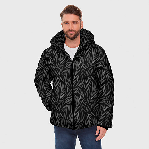 Мужская зимняя куртка Растительный орнамент черно-белый / 3D-Светло-серый – фото 3