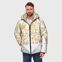 Куртка зимняя мужская Золотые цветы на белом, цвет: 3D-черный — фото 2