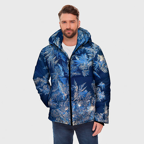 Мужская зимняя куртка Снежинки макро snowflakes macro / 3D-Светло-серый – фото 3