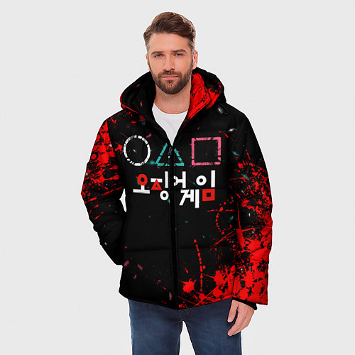 Мужская зимняя куртка Игра в кальмара брызги крови / 3D-Светло-серый – фото 3
