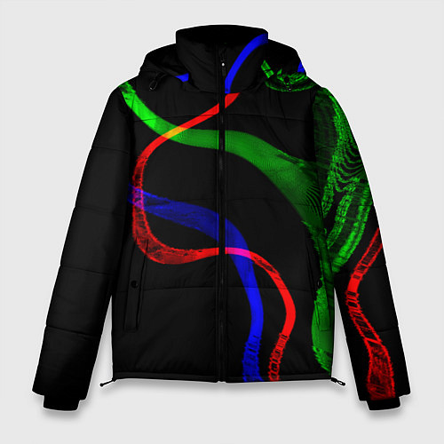 Мужская зимняя куртка Неоновый хаос 3DNeon chaos 3D / 3D-Черный – фото 1