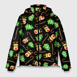 Куртка зимняя мужская Олени, елки и карамель, цвет: 3D-черный