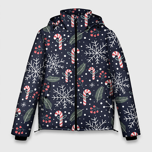 Мужская зимняя куртка Паттерн с веточками / 3D-Черный – фото 1