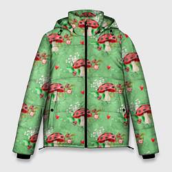 Куртка зимняя мужская Грибы Мухоморы паттерн, цвет: 3D-красный