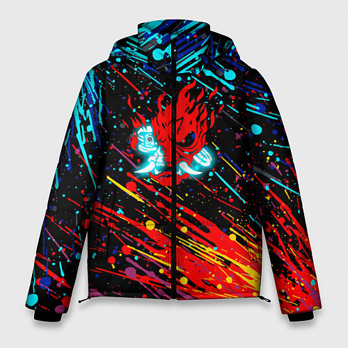 Мужская зимняя куртка Cyberpunk 2077 Цветные брызги / 3D-Черный – фото 1