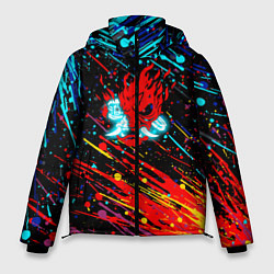 Мужская зимняя куртка Cyberpunk 2077 Цветные брызги