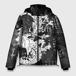 Куртка зимняя мужская ЧБ Японский Дракон Dragon Иероглифы, цвет: 3D-черный