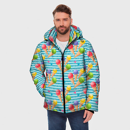 Мужская зимняя куртка Разноцветное мороженое паттерн / 3D-Светло-серый – фото 3