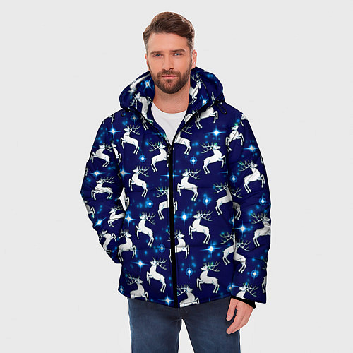 Мужская зимняя куртка Новогодние олени и звезды / 3D-Светло-серый – фото 3
