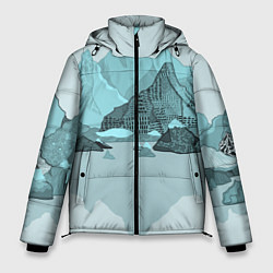 Куртка зимняя мужская Голубой горный пейзаж с темно-серыми тенями, цвет: 3D-светло-серый