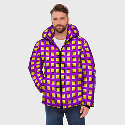 Куртка зимняя мужская Фиолетовый Фон с Желтыми Квадратами Иллюзия Движен, цвет: 3D-красный — фото 2