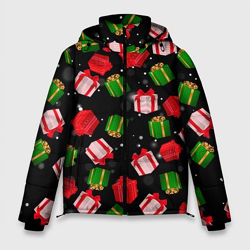 Мужская зимняя куртка Новогодние паттерн подарков / 3D-Светло-серый – фото 1