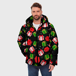 Куртка зимняя мужская Новогодние паттерн подарков, цвет: 3D-светло-серый — фото 2