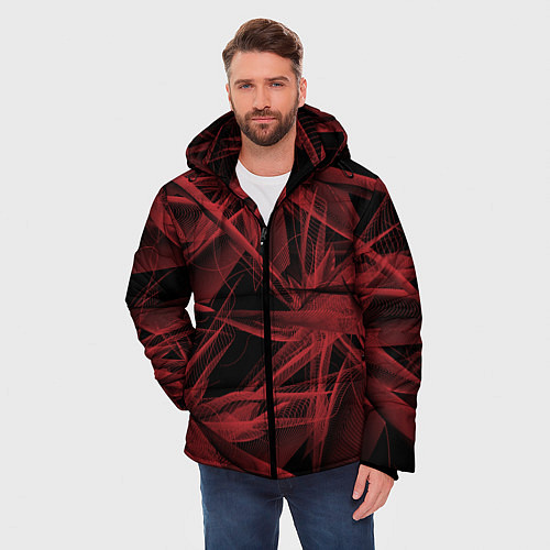 Мужская зимняя куртка Красная абстракция цветы / 3D-Светло-серый – фото 3