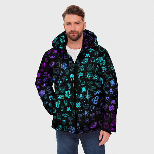 Мужская зимняя куртка RAINBOW SIX SIEGE NEON PATTERN SYMBOL / 3D-Светло-серый – фото 3