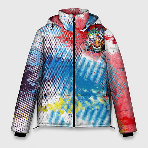 Мужская зимняя куртка Красочный лев на цветном облаке / 3D-Черный – фото 1