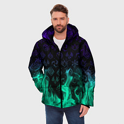 Куртка зимняя мужская НЕОНОВЫЙ ОГОНЬ ГЕНШИН ИМПАКТ СИМВОЛЫ, цвет: 3D-светло-серый — фото 2