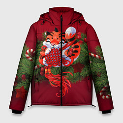 Куртка зимняя мужская Игривый китайский тигр, цвет: 3D-черный