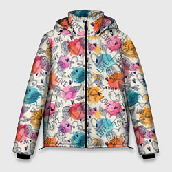Куртка зимняя мужская LOVE красочные кляксы, цвет: 3D-светло-серый