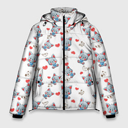 Куртка зимняя мужская Маленькие котята паттерн, цвет: 3D-красный