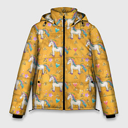 Мужская зимняя куртка Единороги на желтом фоне