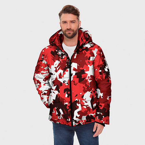 Мужская зимняя куртка Красно-белый камуфляж / 3D-Светло-серый – фото 3