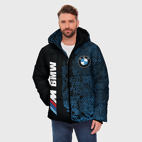 Мужская зимняя куртка BMW M Series Синий Гранж / 3D-Светло-серый – фото 3