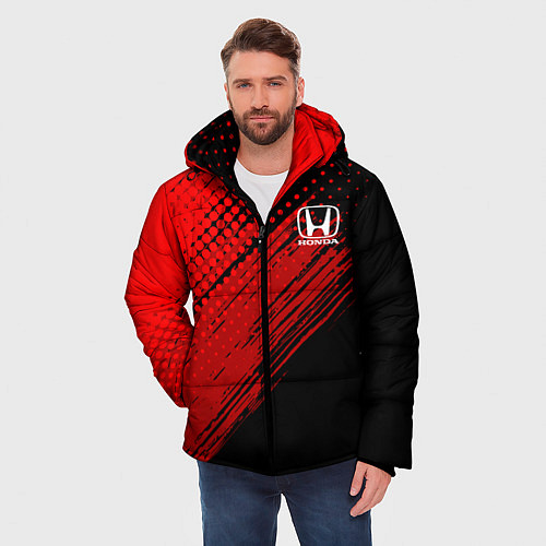 Мужская зимняя куртка Honda - Red texture / 3D-Светло-серый – фото 3