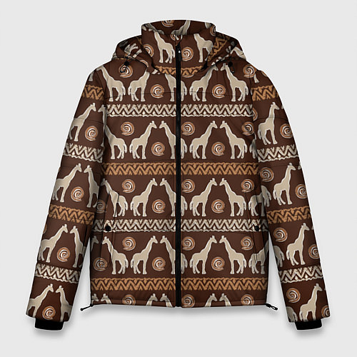 Мужская зимняя куртка Жирафы Африка паттерн / 3D-Черный – фото 1