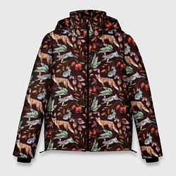 Куртка зимняя мужская Лесная лисичка паттерн, цвет: 3D-черный