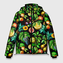 Куртка зимняя мужская Сочные фрукты - персик, груша, слива, ананас, цвет: 3D-черный