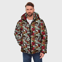 Куртка зимняя мужская Черепа, Деньги, Оружие, цвет: 3D-красный — фото 2