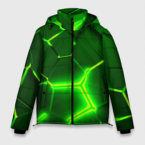 Мужская зимняя куртка 3D ПЛИТЫ НЕОН NEON GREEN HEXAGON РАЗЛОМ / 3D-Красный – фото 1