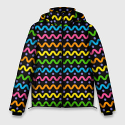 Куртка зимняя мужская Разноцветные волнистые линии, цвет: 3D-черный