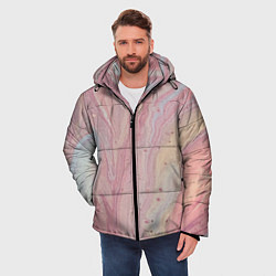 Куртка зимняя мужская Мраморный дизайн с розовыми, синими и желтыми цвет, цвет: 3D-черный — фото 2