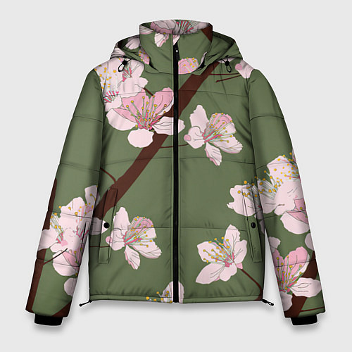Мужская зимняя куртка Деревья весной / 3D-Черный – фото 1