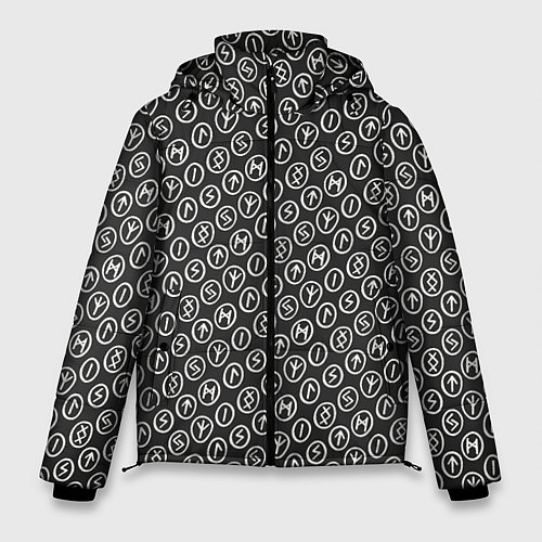 Мужская зимняя куртка Рунический алфавит паттерн / 3D-Черный – фото 1