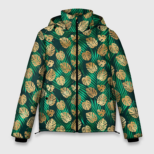 Мужская зимняя куртка Золотые листья паттерн / 3D-Черный – фото 1