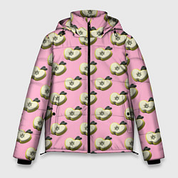 Куртка зимняя мужская Яблочные дольки на розовом фоне с эффектом 3D, цвет: 3D-светло-серый