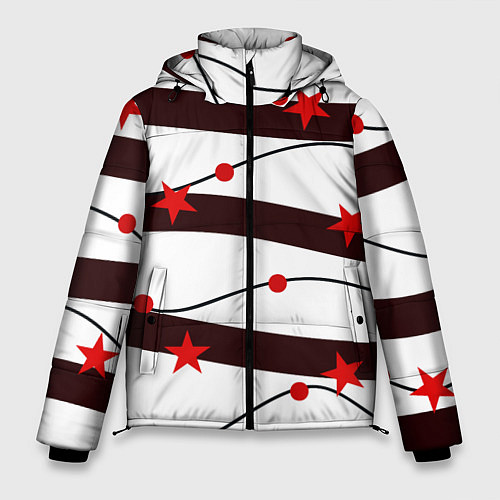 Мужская зимняя куртка Красные Звезды На Волнах / 3D-Черный – фото 1